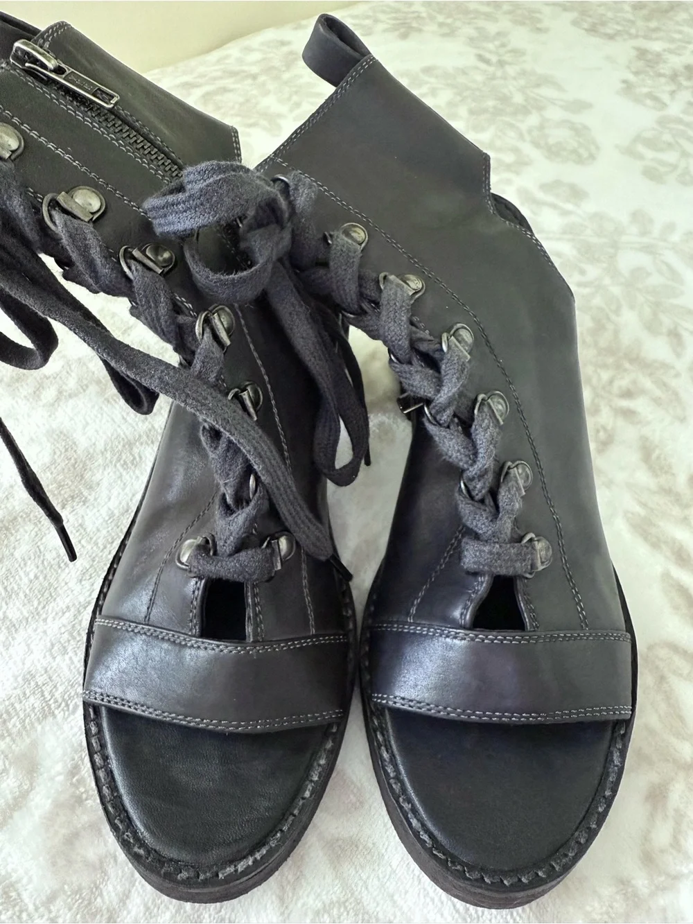 Free People City of Lights Open Toe Lace Up Bootie Block Heel